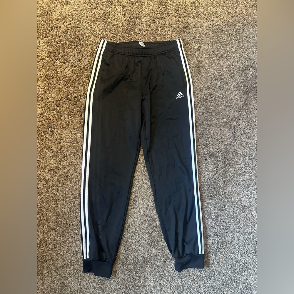 Adidas Kids Black Joggers with White Stripes